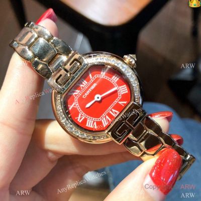 Rotonde de Cartier 28mm Replica Watch Rose Gold Red Face